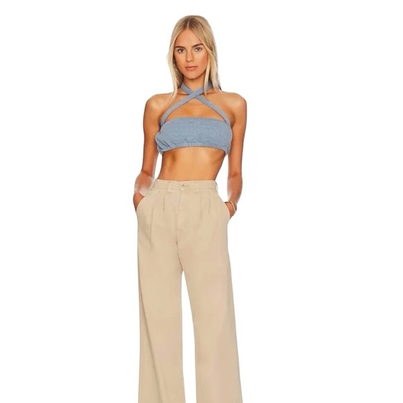 WeWoreWhat Halter Bra Top in Storm Size Medium, ribbed knit fabric & elastic - Picture 4 of 10